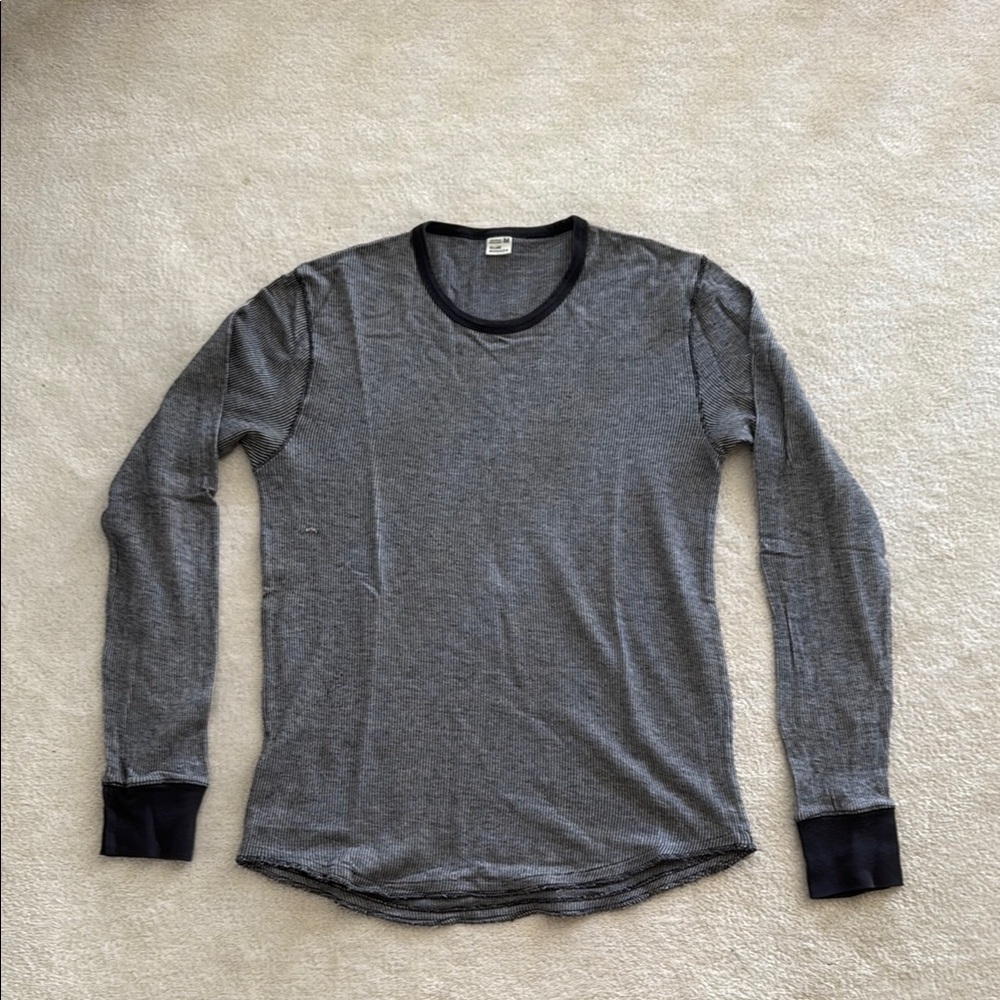 Club Monaco Navy and Cream ribbed striped Long Sleeve Shirt